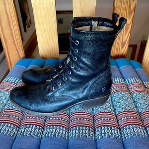 Frye Carson Lug Black Leather Combat Boots
